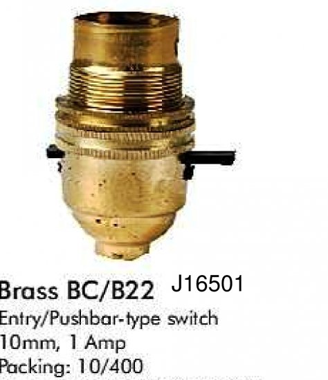 Brass Lamp Holder BC / B22 -On/Off Slide Switch - Click Image to Close