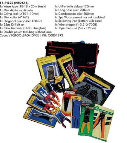 Waco Tool Bag and Set of Tools 15 Piece - Click Image to Close
