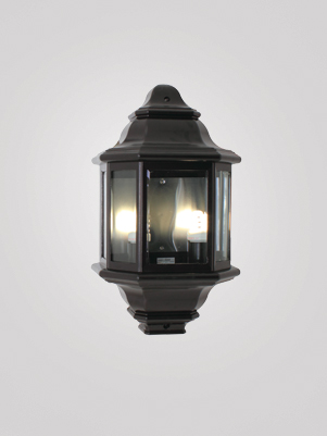 Wall HALF Light Lantern - 6 Panel with 2 Lamps - Click Image to Close